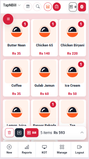 Mobile snapshot for step 2: Tap Categories and Food Items